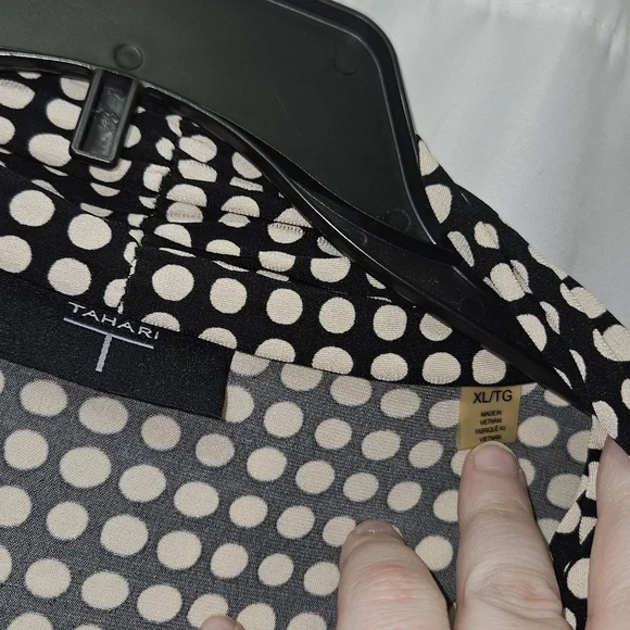 Tahari Black And White Polka Dot Blouse With Twist Detail Around Neckline! - Picture 2 of 4